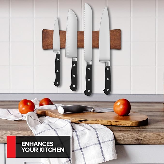 10 Inch Acacia Wood Magnetic Knife Holder with Multipurpose Use, Magnetic Knife Holders for Kitchen, Wooden Knife Rack, Magnet Strips for Knives & Metal Utensils, Tool Holder, Art Supply Organizer - Image 5
