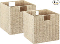 Wicker Storage Basket, Set of 2 Hand-Woven Paper Rope Wicker Baskets, Foldable Cube Storage Bins, Beige Storage Basket, Square Baskets for Organizing Shelves & Decor, Beige(13″×13″×13″) by Vagusicc