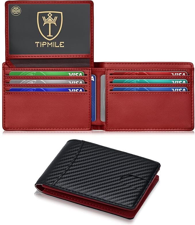 Tipmile Wallet for Men Slim RFID Blocking Credit Card Holder, Minimalist Men Wallets 12 Cards with 2 ID Windows & Cash Slot, Bifold Front Pocket Wallet Gifts for Men by Tipmile