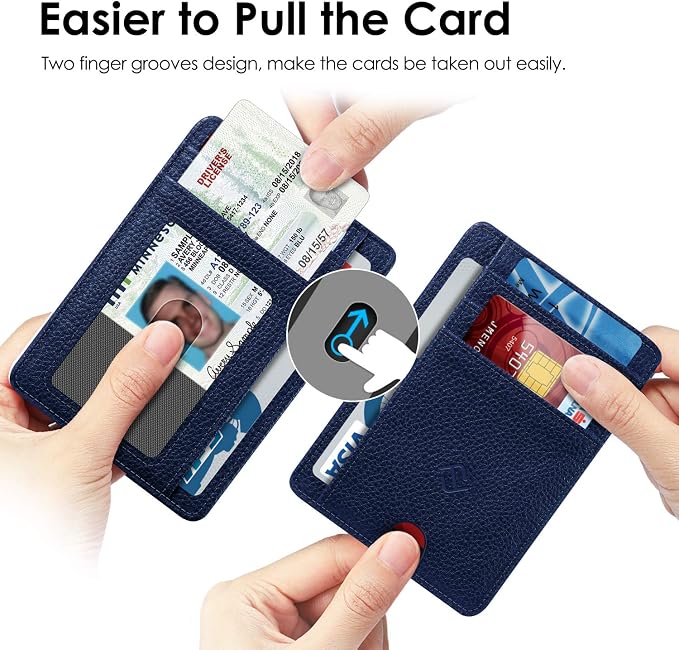FINTIE Slim Front Pocket Wallet, RFID Blocking Credit Card Holder | Minimalist Card Cases with ID Window for Men Women, Navy - Image 3