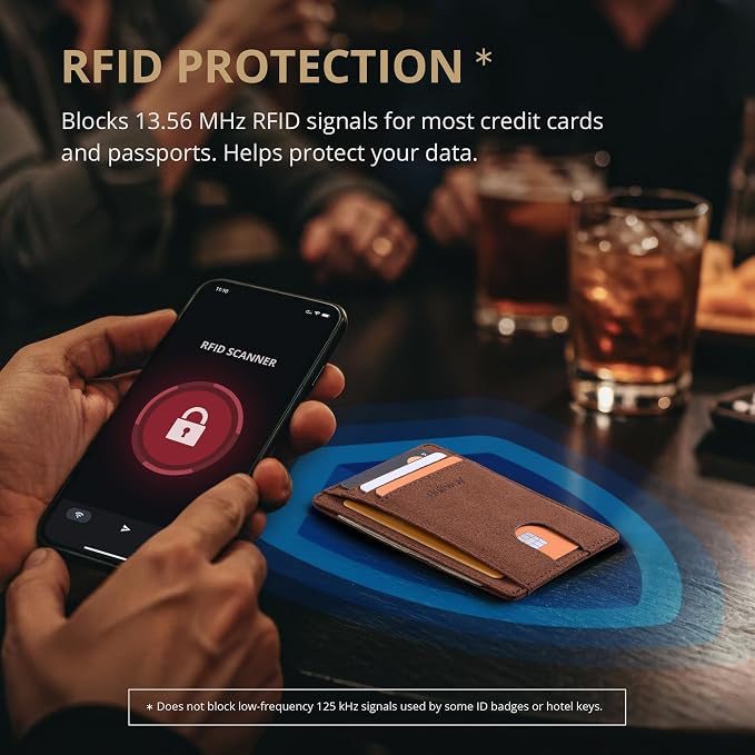Buffway Slim Minimalist Front Pocket RFID Blocking Leather Wallets for Men and Women - At Sahara Coffee - Image 6