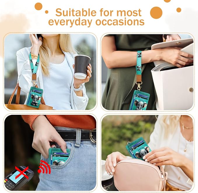 Yonlevres Elephant Credit Card Holder Slim RFID Wallet Women Wristlet Cute | Front Pocket, Handy, RFID Blocking, Woman Girls Ladies Gifts, D-ring for Keychain,Thin Mini Card Case, ID Window, PU Leather - Image 3