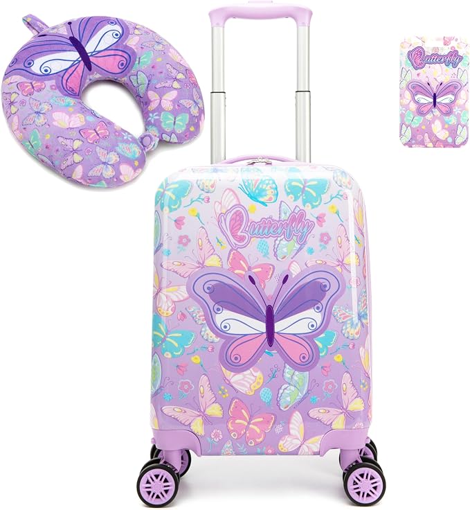 Kid's Luggage Set 2 Piece Suitcase Set 16" Hardside Luggage with Spinner Wheels Girls Carry on Toddler Travel Rolling Suitcase with Neck Pillow Airline Approved by Unknown