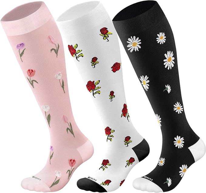 Cotton Compression Socks for Women&Men 15-20mmHg Knee High Cute Support Sock for Nurses, Pregnant Women, Travel by Blicount