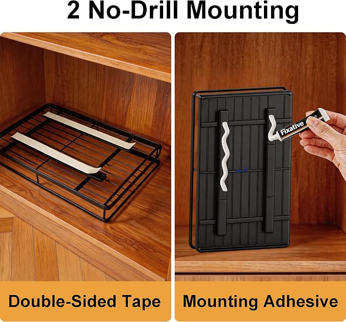 AOVA Pull Out Under Sink Organizer, Single-Tier Metal Sliding Shelf | Carbon steel basket, smooth slide-out rails, no-drill adhesive setup, for kitchen, pantry and bathroom cabinets - Image 5