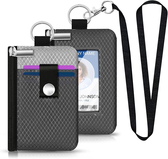 Minimalist RFID Blocking Small Wallet with ID Window,WaterResistant Zip Id Case Wallet with Lanyard Keychain for Cards,Cash,Travel,Women,Men (DardGray/LightGray) - Image 6