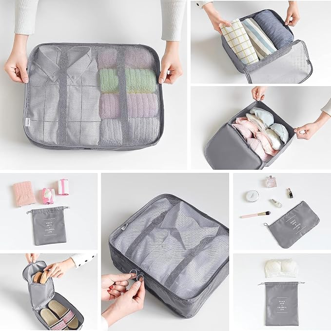 LANSKLBD 6/8 Set Packing Cubes for Suitcases Travel Luggage Packing Organizers,Travel Accessories Essentials Luggage Organizer with Shoe/Tioletry/Laundry Bag (Grey, 8 set) - Image 4