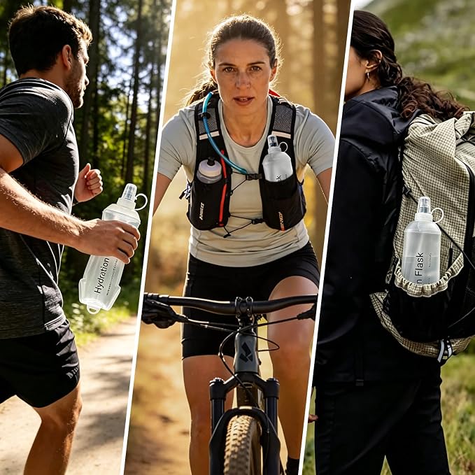 500ml Soft Flask, Shrink As You Drink Collapsible Water Bottles for Running Vest & Hydration Pack, BPA-Free Leak-Proof TPU Folding Bottle for Hiking Cycling Climbing Jogging-White - Image 6