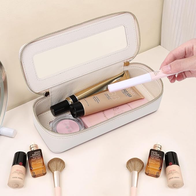 Pinkmik Makeup Brush Case, Beige, SLIM | Clear Travel Cosmetic & Toiletry Bag, Small Makeup Bag, Zipper Purse Organizer, For Women - Image 6