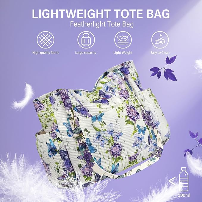 Corduroy Tote Bag for Women,Large Capacity Cute Tote Bags With 6 Pockets,Crossbody Shoulder Handbag for Work Travel Gym - Image 8