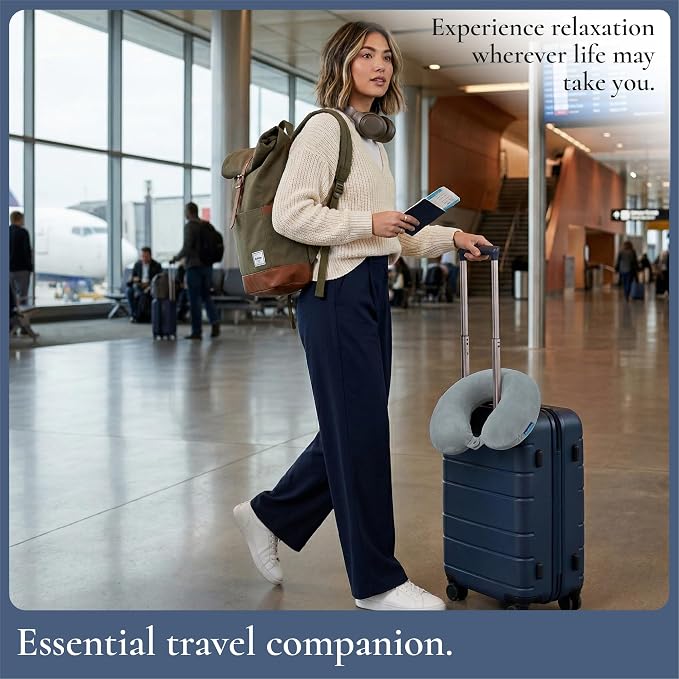 Brookstone Travel Neck Pillow - Lightweight U-Shaped Memory Foam Travel Pillow for Airplane, Car Travels & Sleeping, Grey | Brookstone Travel Neck Pillow Lightweight U-Shaped Memory Foam Pillow - Image 6