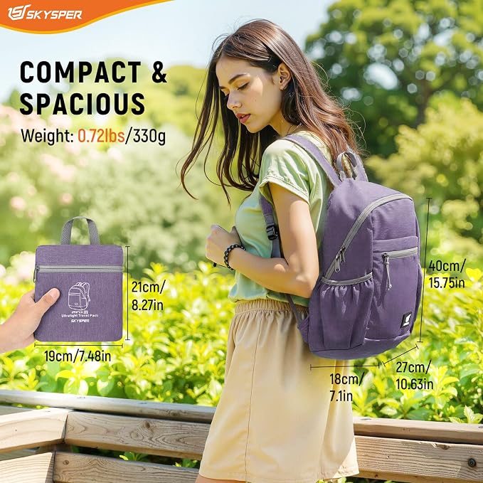 SKYSPER Anti Theft Hiking Backpack, 20L RFID Packable Travel Daypack, Lightweight Foldable Back Pack for Walking Daytrip - Image 6