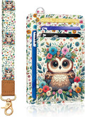 Yonlevres Owl Credit Card Holder Slim RFID Wallet Women Wristlet Lanyard | Front Pocket, Handy, RFID Blocking, Woman Girls Ladies Gifts, D-ring for Keychain,Thin Mini Card Case, ID Window, PU Leather by Yonlevres
