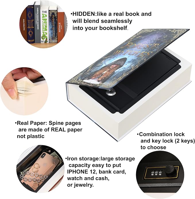 Forest Witches Book Safe Lock Box with Key, Vintage Hidden Book Safe with 2 Keys, Mystical Diversion Safe Box Secret Compartment Items for Cash, Passport and Home Security - Image 4