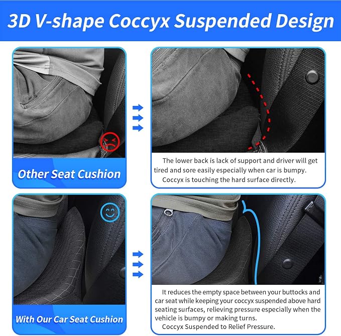 Car Seat Cushion for Car and Truck Driver Seat Office Chair Wheelchairs Coccyx Support Sciatica, Lower Back Pain Relief Memory Foam Car Seat Pad - Image 3