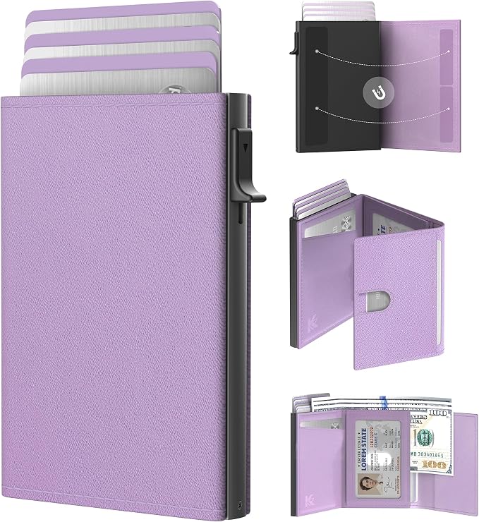 Small Wallet for Women: Slim Pop-Up Card Holder with RFID Blocking, ID Window and Cash Slot for Small Bags, Lavender Purple by Unknown