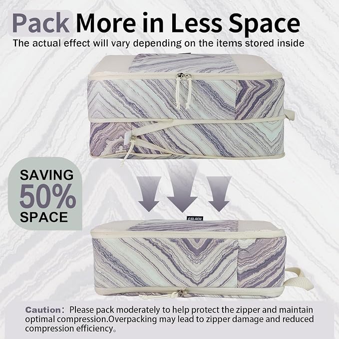 Extra Large Compression Packing Cubes for Carry On, 4 Set Lightweight Travel Packing Organizers with Breathable Mesh, Expandable Compression Cubes for Travel, Marble Pattern - Image 5