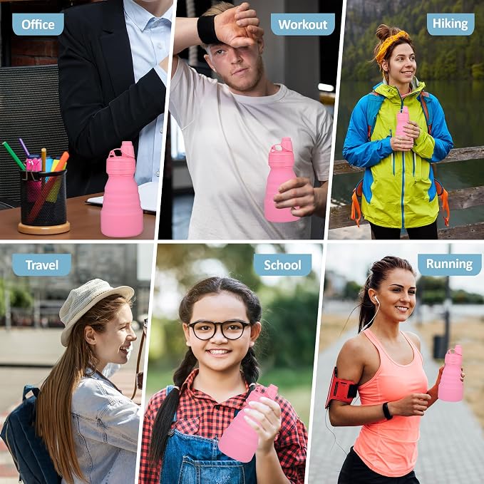 Collapsible Water Bottles 17oz, BPA-Free Silicone, Leak-Proof Foldable Reusable Bottle - Perfect for Travel Sports Gym Hiking Camping Cycling for men and women - Image 6