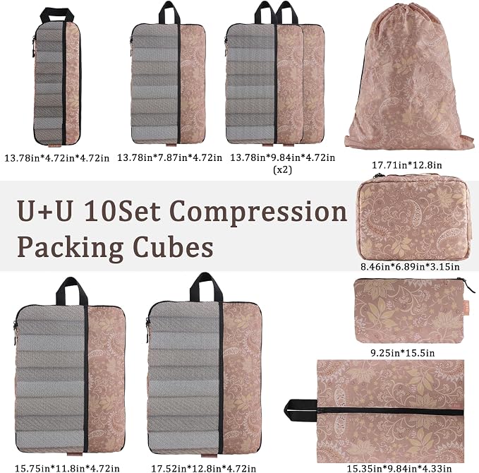 U+U 10 Set Compression Packing Cubes, Travel Organizers (Paisley Pattern) | Space-Saving & Complete Travel Set - Image 6