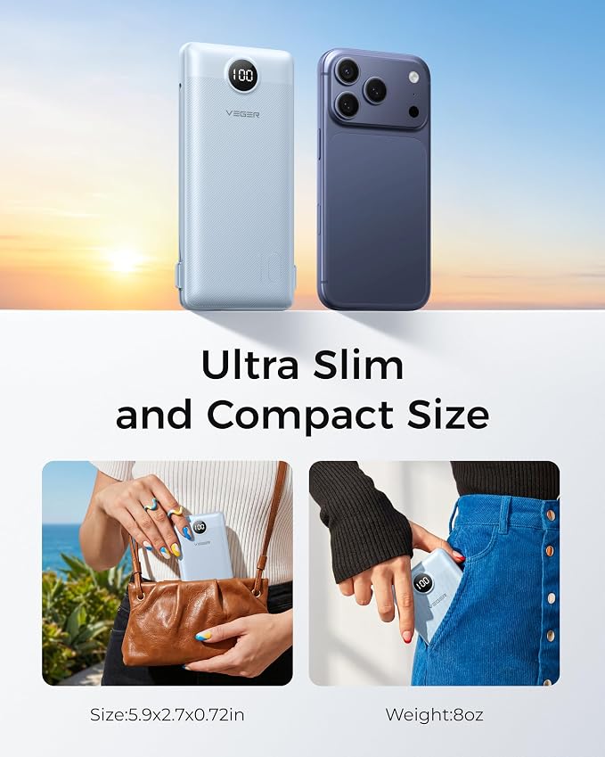 VEGER Portable Charger for iPhone, Power Bank Built in Cables and Wall Plug | 10000mAh,Ultra Slim&Compact,5 Outputs,LED Display,Power Bank for iPhone,Samsung,Travel Essentials for Camping Cruise Business - Image 7