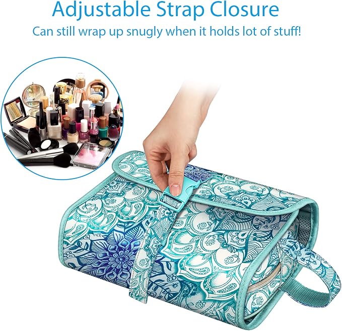 FINTIE Portable Toiletry Cosmetic Travel Bag Hanging Makeup Organizer | Large Water Resistant Storage Pouch Case, For Women Girls, Emerald Illusions - Image 3