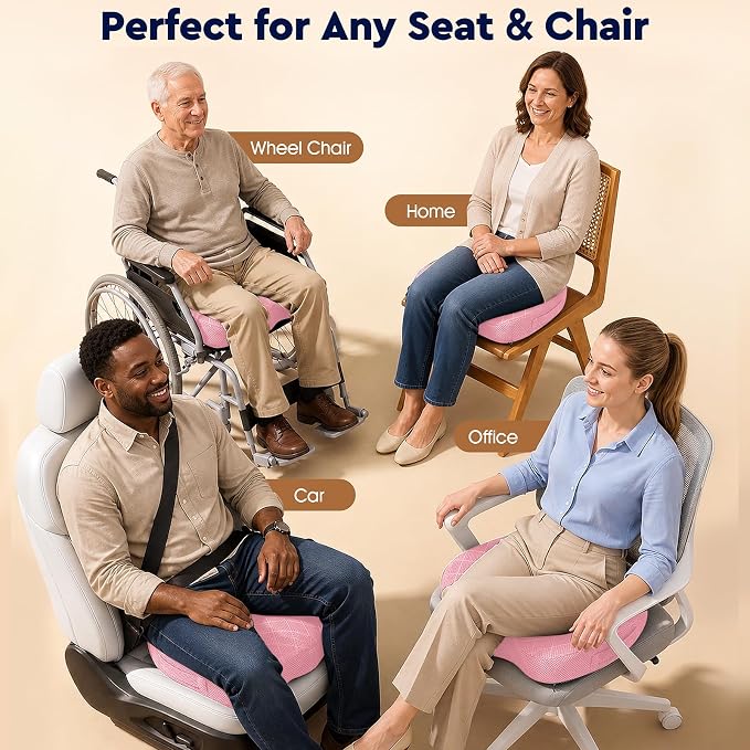 Seat Cushion, Memory Foam Office Chair Cushion - Pink, XXX-Large | for Car Seat, Airplane, Desk Chair - Sciatica & Hip & Coccyx Pain Relief Cushion for Long Sitting Office Workers, Car Drivers - Image 7