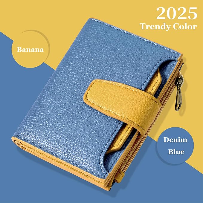 Small Wallet Women RFID Blocking Soft Leather Bifold Compact Card Holder Wallet for Women with Zipper Coin Pocket 4 ID Window - Image 2