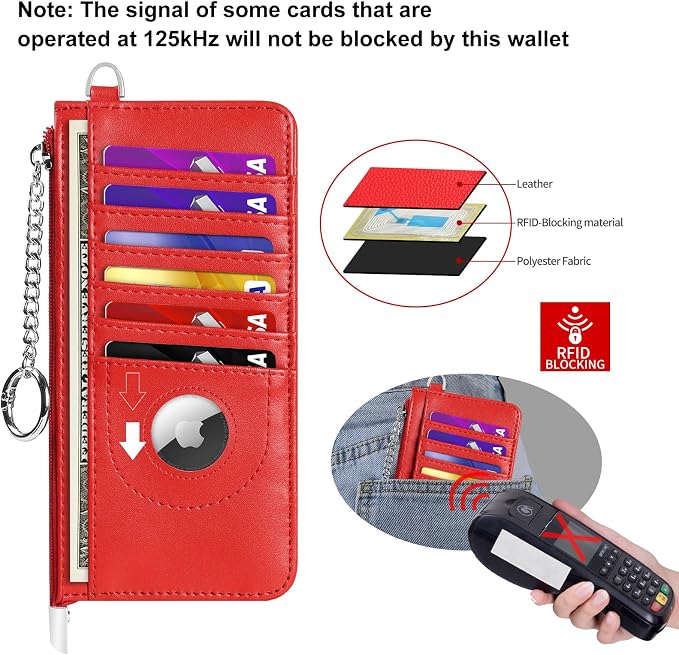 RFID Blocking Slim Credit Card Holder Wallet with Zipper Money Pocket & Keychain, Slim Airtag Wallet for Men Women - Image 6