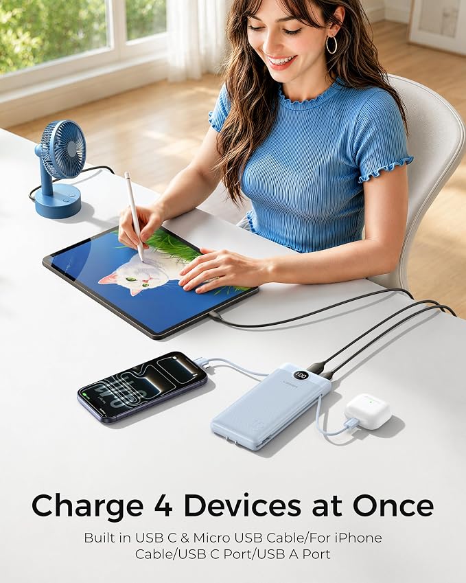VEGER Portable Charger for iPhone, Power Bank Built in Cables and Wall Plug | 10000mAh,Ultra Slim&Compact,5 Outputs,LED Display,Power Bank for iPhone,Samsung,Travel Essentials for Camping Cruise Business - Image 3