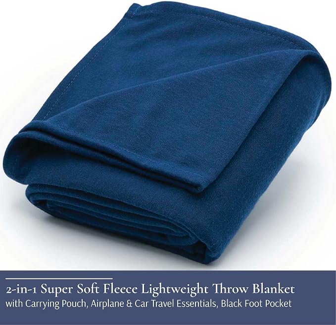 Brookstone Travel Blanket - 2-in-1 Super Soft Fleece Lightweight Throw Blanket with Carrying Pouch, Airplane & Car Travel Essentials, Blue Foot Pocket | Toe Pouch Keeps You Cozy and Prevents Slipping on Long Trips, Folds Into Its Own Sack for Planes, C... - Image 5