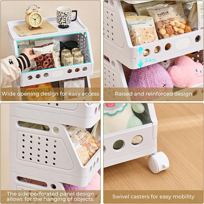 UFORU 4 Tier Rolling Storage Cart,Plastic Open Storage Basket with Wheels | Rolling Storage Shelf for Kitchen,Bathroom,Bedroom and Living Room,Versatile Home Organization for Books,Toys - Image 8