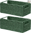 Wicker Storage Basket, Set of 2 Hand-Woven Paper Rope Wicker Basket, Small Storage Baskets for Organizing Toilet Paper, Foldable Small Cube Organizer Bins for Shelves and Bathroom (Green) by Vagusicc