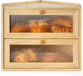 Sunhoo Bread Box for Kitchen Countertop Corner Large Wooden Bread Bin 2 Tier Rustic Food Storage Container with Acrylic Window Farmhouse Keeper Shelf Organizer for Loaves Pastries & Snacks (Yellow) by Sunhoo