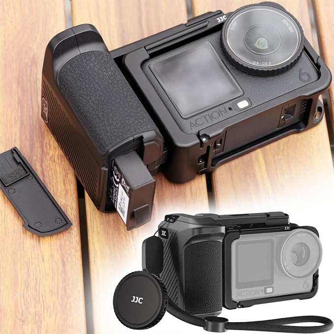 JJC Osmo Action 6 Handle Grip Kit w. Extra Battery Slot,Street Photography | Metal Cage with Quick Release Magnetic Grip & Shutter Button,Cold Shoe,Lens Cap,Lanyard,One-Stop Solution by JJC