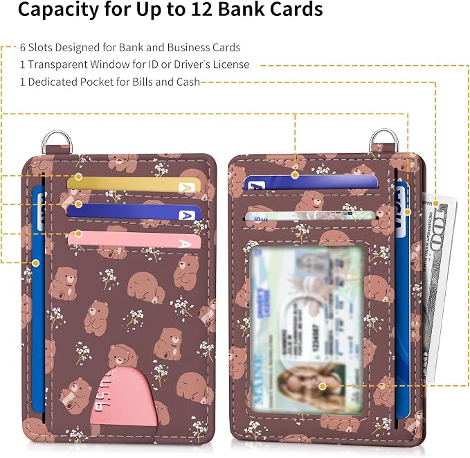 Mayski Slim Wallet, Credit Card Holder for Women, Minimalist Front Pocket RFID Blocking Card Cases, Small Wallet Women Men(Cute Bear) - Image 5