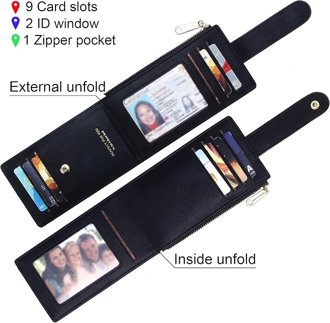 Badiya Slim Women Wallet RFID Blocking Bifold Compact 9 Card Slots Holder Wallets Soft Leather with Zipper Coin Pocket 2 ID Window - Image 4