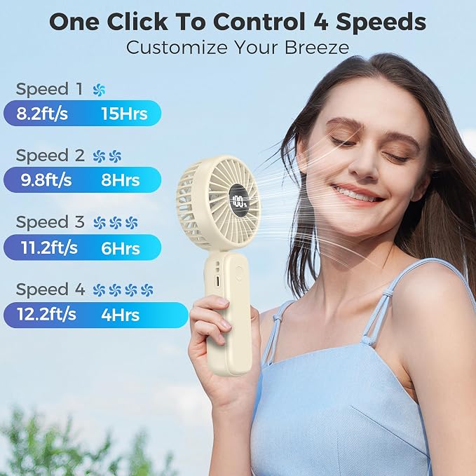 Handheld Fan Foldable, 5000mAh Rechargeable Hand Fans with Powerful Cooling, 4 Speeds, LED Display, Portable Fan for Travel,Concerts,Makeup,Lash,Outdoor Events,Gifts Women - Image 3