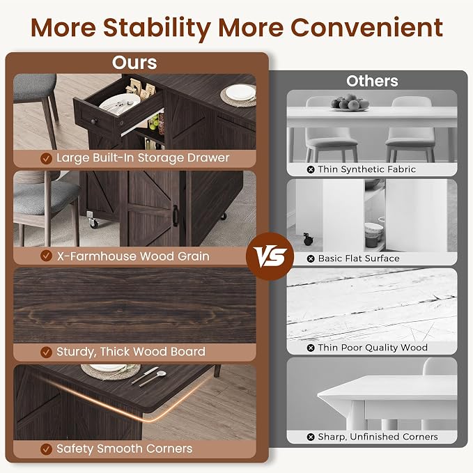 Space Saving Folding Dining Table for 2-4, Farmhouse Foldable Dining Table with Drawer and Storage Shelf, 6 Wheels Drop Leaf Kitchen Dining Room Table for Small Space (Walnut 47.2" x 23.6" x 29.5") - Image 3