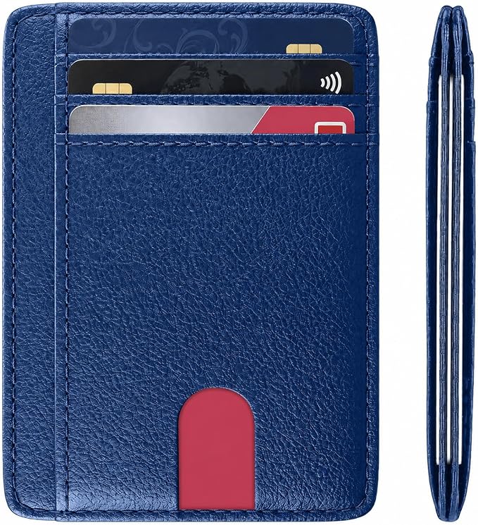 Slim Minimalist Front Pocket RFID Blocking Leather Credit Card Holder, Small Compact Wallet with ID Window for Men and Women (Blue) - Image 8