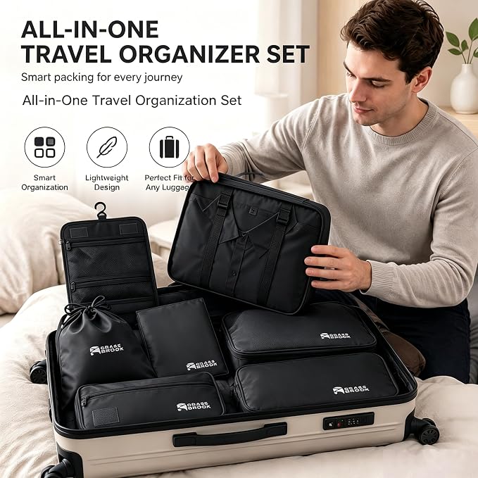 8 Set Packing Cubes for Travel Essentials, Suitcase Organizer Bags, Carry-On Luggage Accessories for Travel Essentials, Must-Have for Airplane, Road Trip & Camping (Black) - Image 7