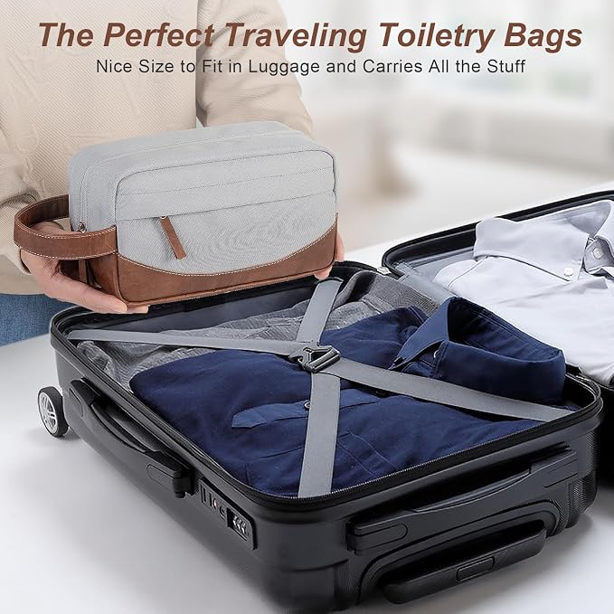 Travel Toiletry Bag for Men, Hanging Toiletry Organizer, Water Resistant Shaving Kit with Large Capacity for Travel Accessories (Grey, Medium) - Image 6