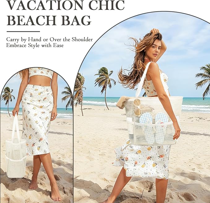 Fammart Mesh Beach Bag for Women, Summer Straw Tote Hobo Pool Bags with Zipper Pocket, Travel Vacation Cruise Essentials 2026 - Image 3