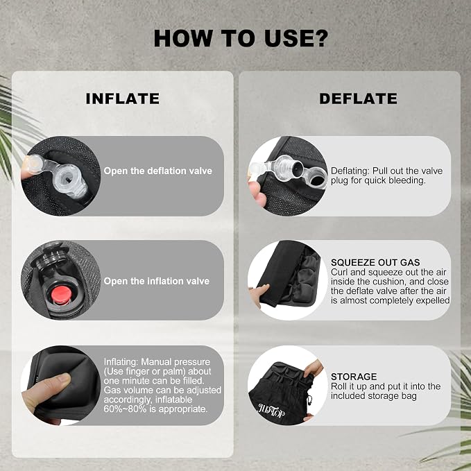 Inflatable Travel Cushion Airplane Seat Pressure Relief 3D Airbag | 36-cell Split, No need air pump, Ergonomic support, Portable foldable with storage bag, For long flights camping wheelchair - Image 7