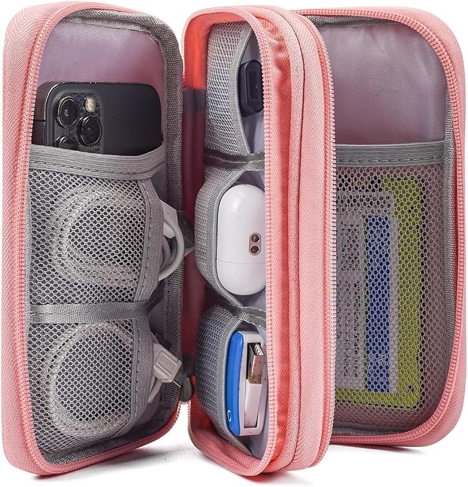 Electronic Organizer Travel Cable Accessories Bag, Electronic Organizer Case, Electronic Accessories Organizer Bag for Power Bank, Charging Cords, Chargers, Mouse, USB Cable, Earphones (Light Pink) - Image 4