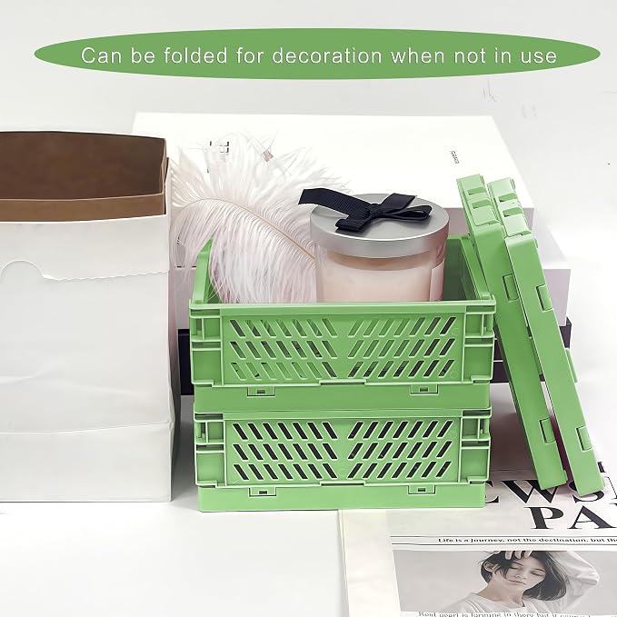 6 Pack Mini Foldable Small Plastic Baskets for Organizing and Storage，Collapsible Storage Crates,Mini Bins for Home Kitchen Bedroom Bathroom Office (Green, Small 6x4x2.2) - Image 7