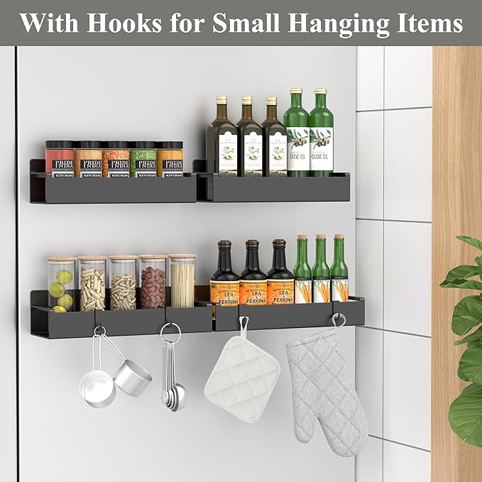 HuggieGems 8 Pack Magnetic Spice Rack Organizer for Refrigerator and Oven, Black Fridge Organizers and Storage for Kitchen - Image 2