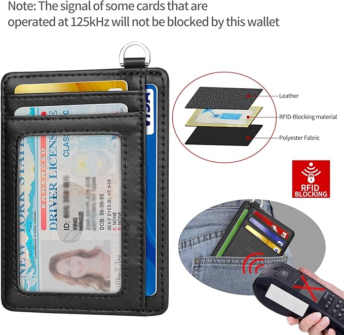Slim Minimalist Front Pocket Wallet, RFID Blocking Credit Card Holder Wallet with Detachable D-Shackle for Men Women - Image 4