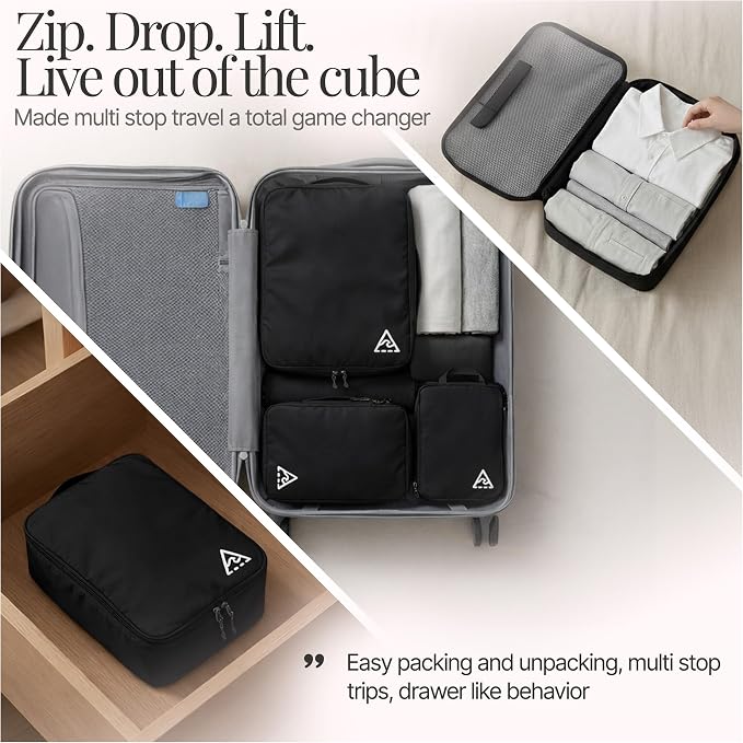8 pcs Compression Packing Bags Cubes Set with HybridMax Double-Capacity Design - Packing Cubes for Travel Compression to Maximize Limited Luggage Space, Black - Image 6