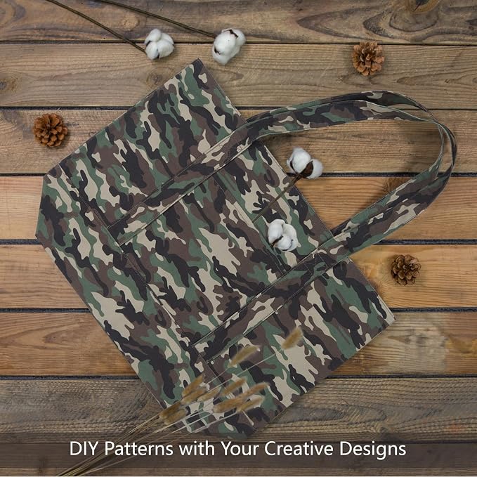 TOPDesign 1-Pack Canvas Tote Bag with an External Pocket, Reusable Grocery Shopping Bag, Top Zipper Closure, Daily Essentials (Camo) - Image 4