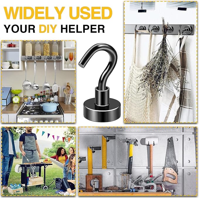 DIYMAG Magnetic Hooks 75pcs 30lbs Cruise Essentials 2026 Magnet Hook Black | Neodymium Heavy Duty Strong Magnets Hanging Ship Cabins Refrigerator Fridge Classroom Beach Vacation Kitchen Grills Home Tool - Image 3